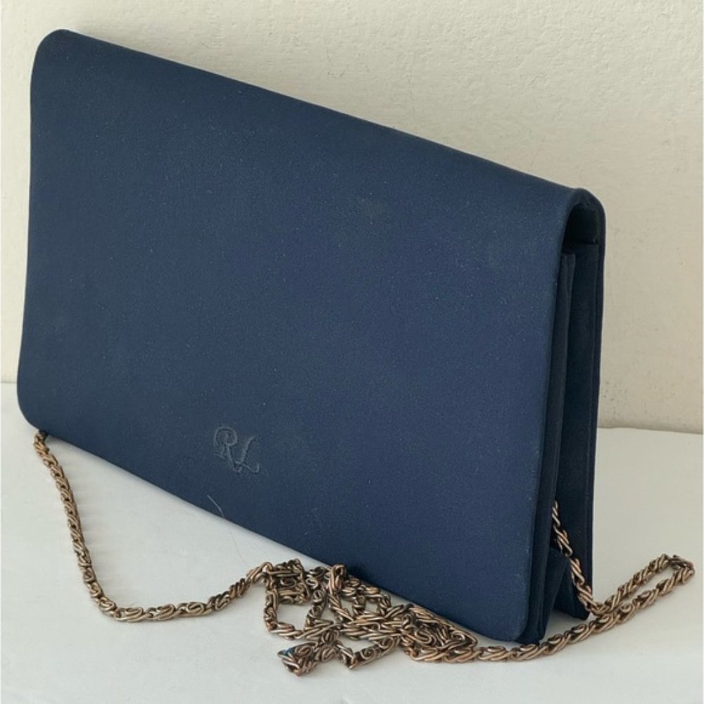 Vtg Blue Crossbody Envelope Convertible Evening Clutch Fabric on Chain 9" x 5"